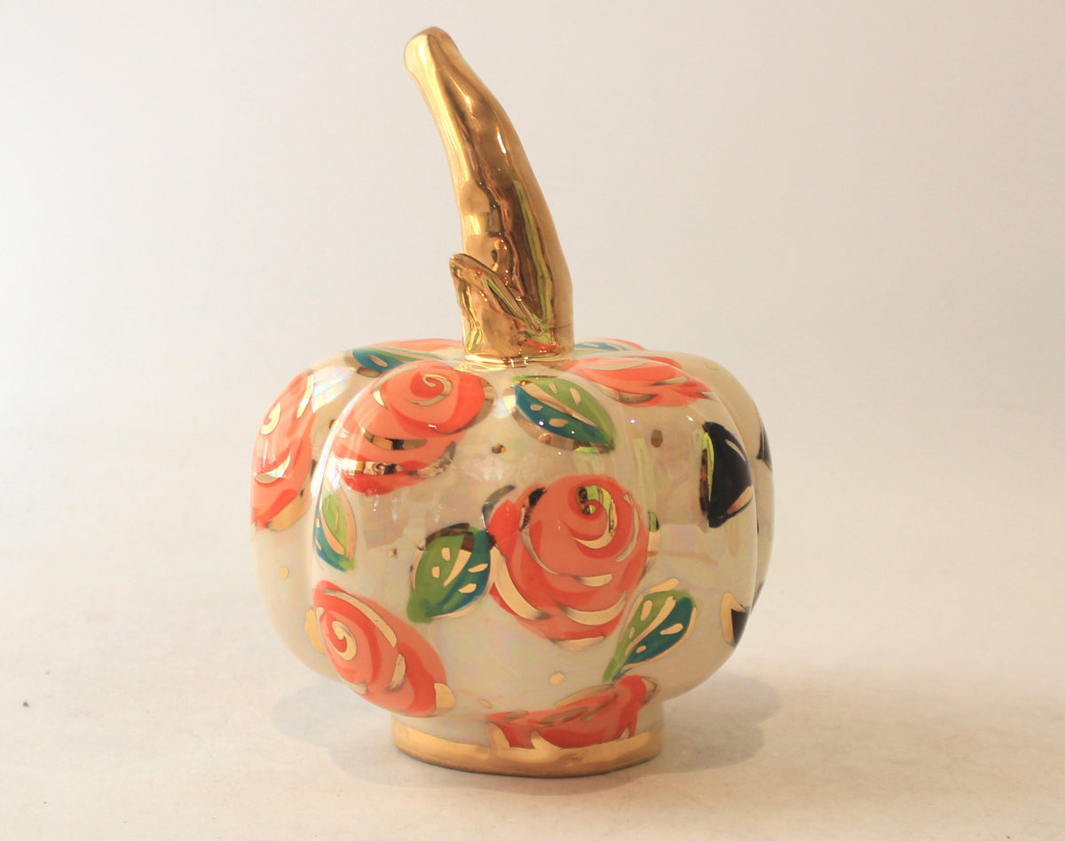 Small Pumpkin with Face and Orange Roses