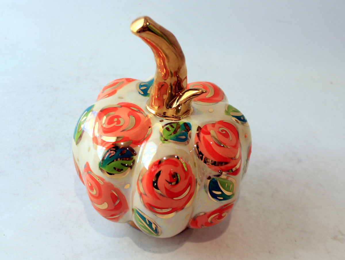 Small Pumpkin with Face and Orange Roses