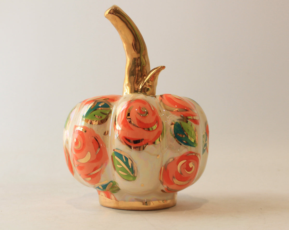 Small Pumpkin with Face and Orange Roses