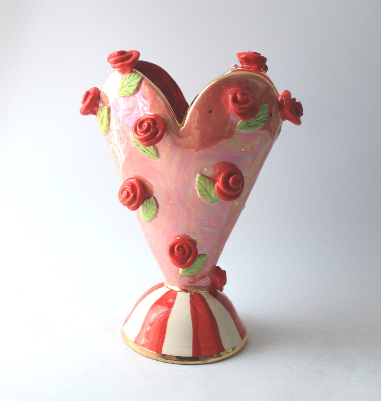 Small Rose Studded Heart Vase Reds and Pinks - MaryRoseYoung