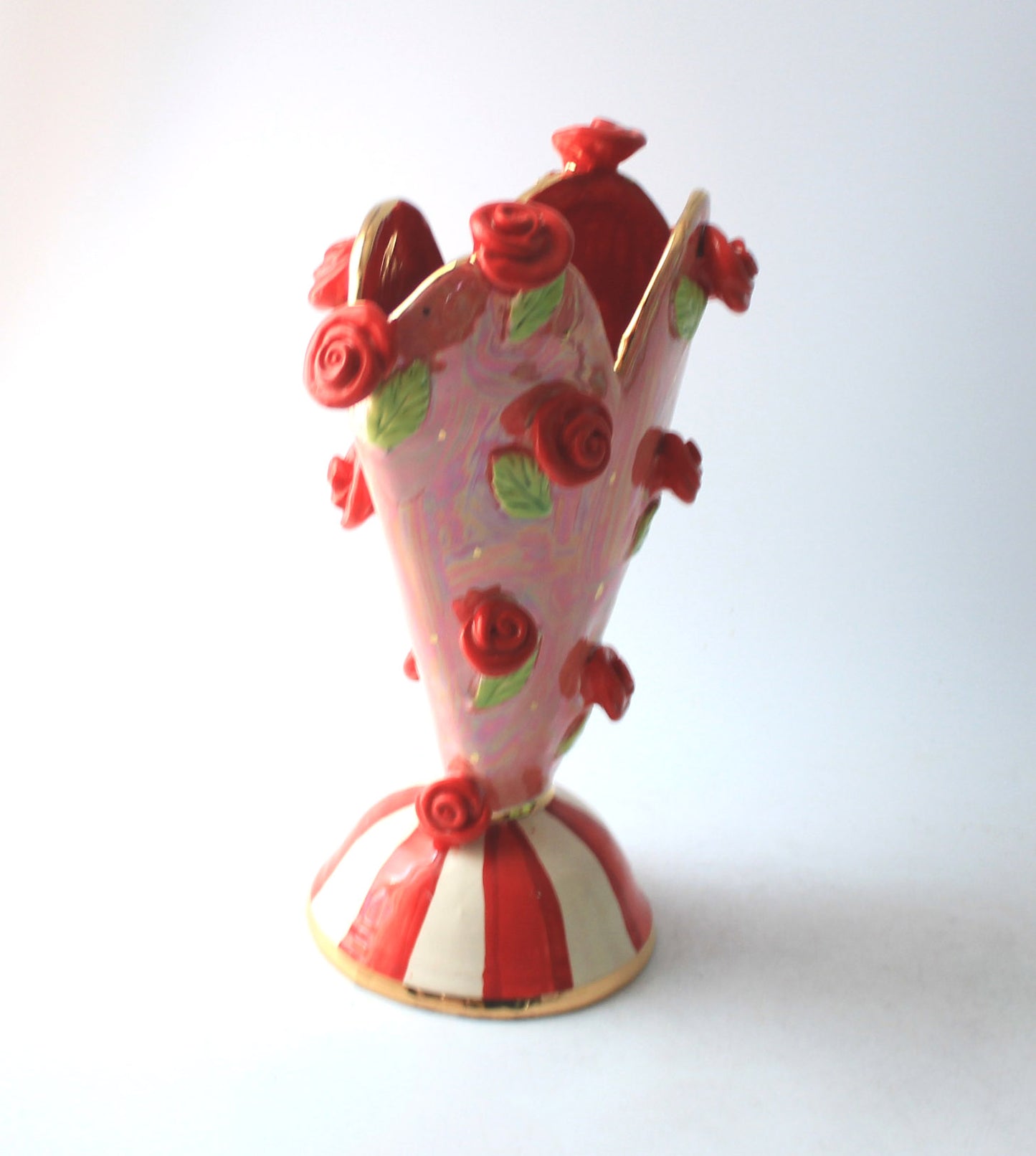 Small Rose Studded Heart Vase Reds and Pinks - MaryRoseYoung