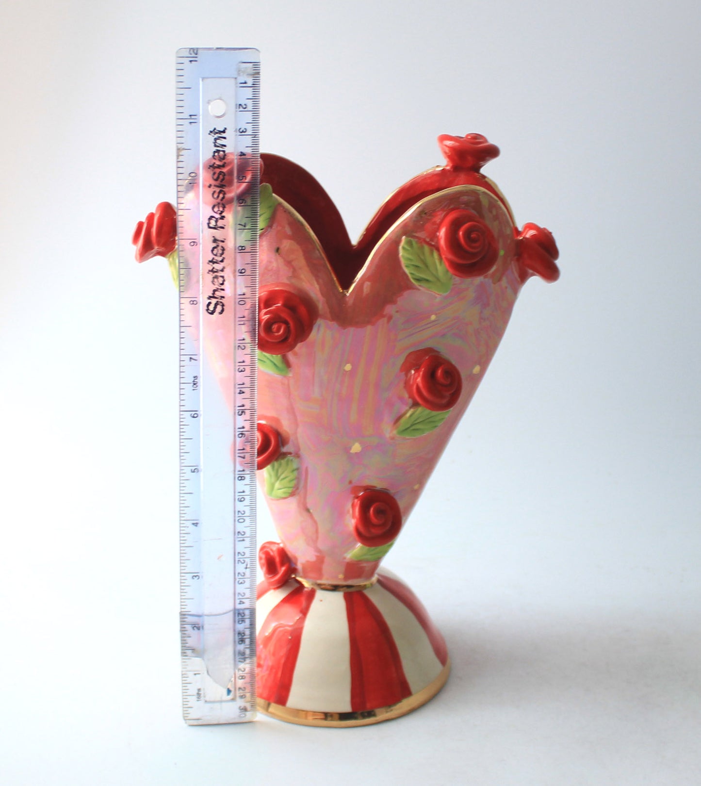 Small Rose Studded Heart Vase Reds and Pinks - MaryRoseYoung