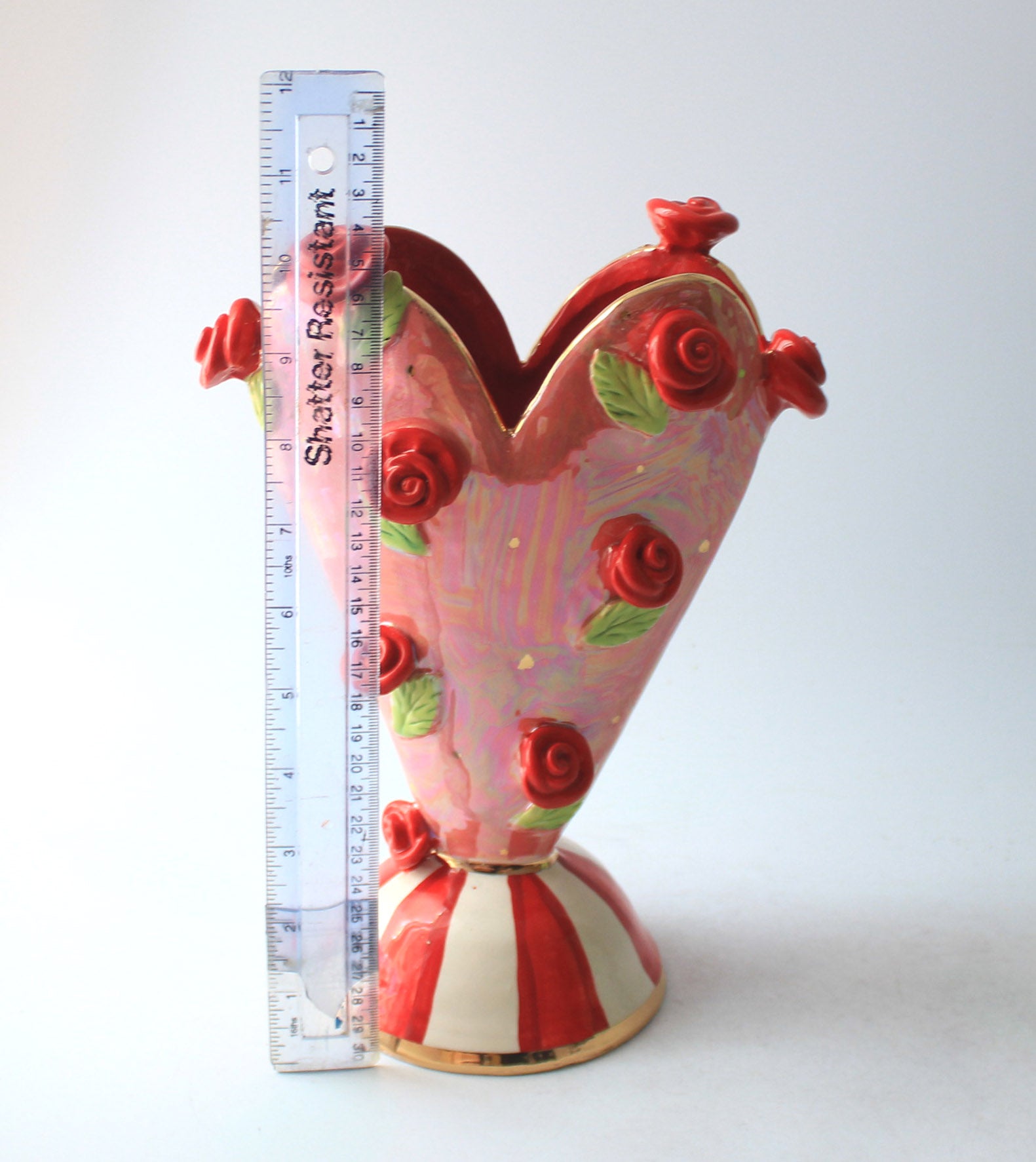 Small Rose Studded Heart Vase Reds and Pinks - MaryRoseYoung