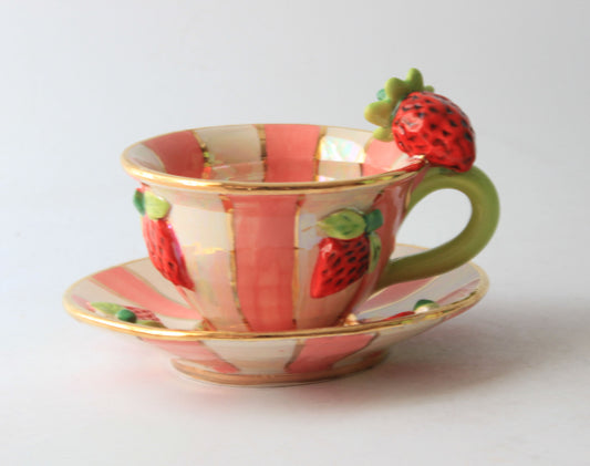 Strawberry Cup and Saucer Stripes