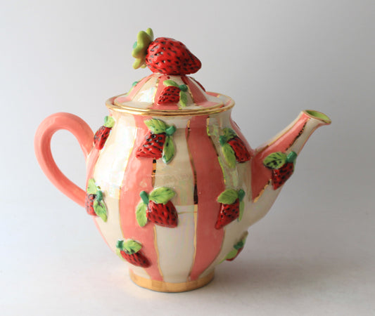 Medium Strawberry Teapot Stripes