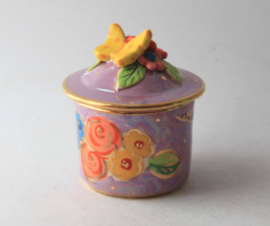 Tiny Lidded Pot with Butterfly and Daisies