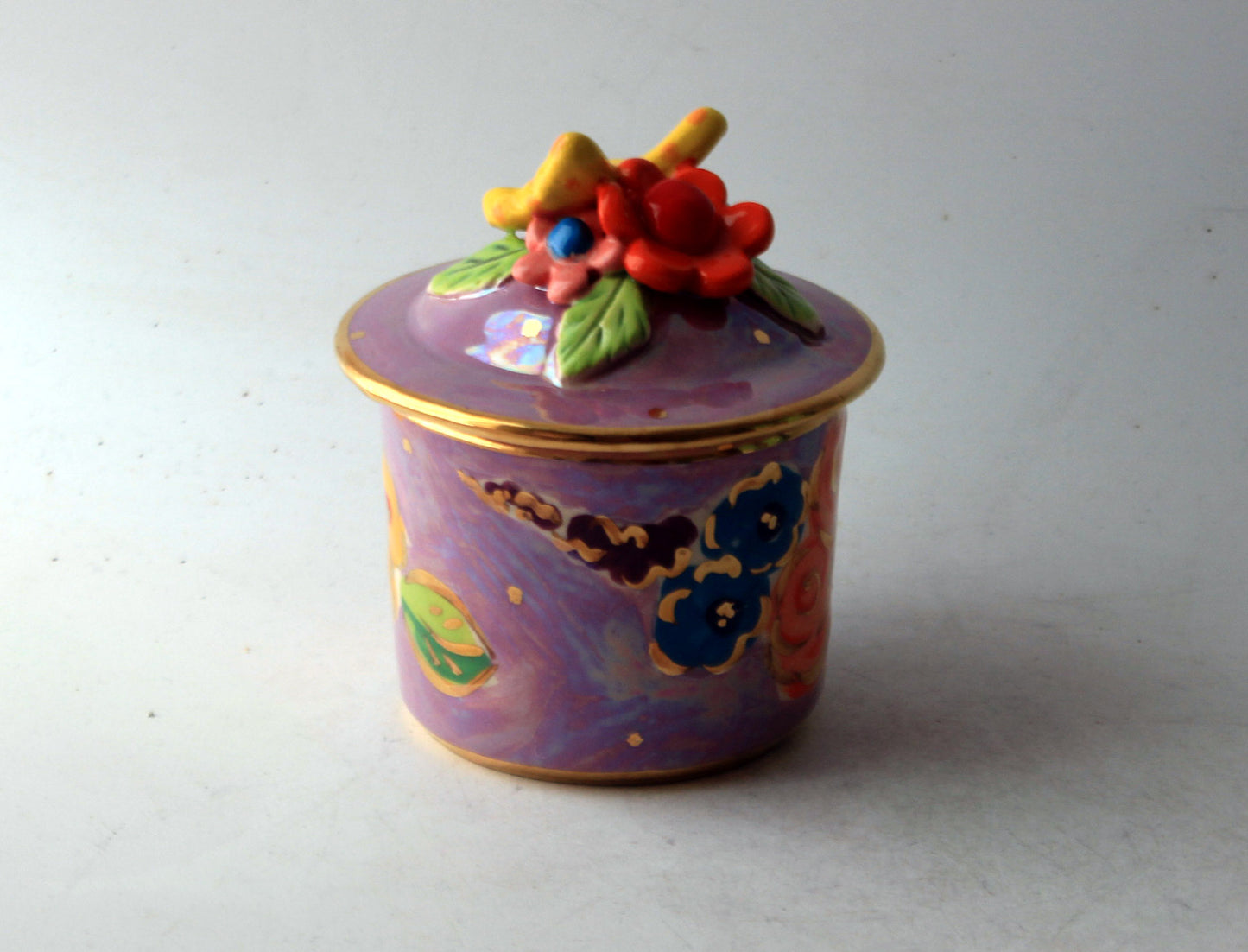Tiny Lidded Pot with Butterfly and Daisies