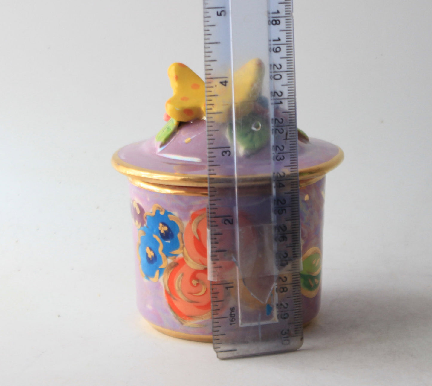 Tiny Lidded Pot with Butterfly and Daisies