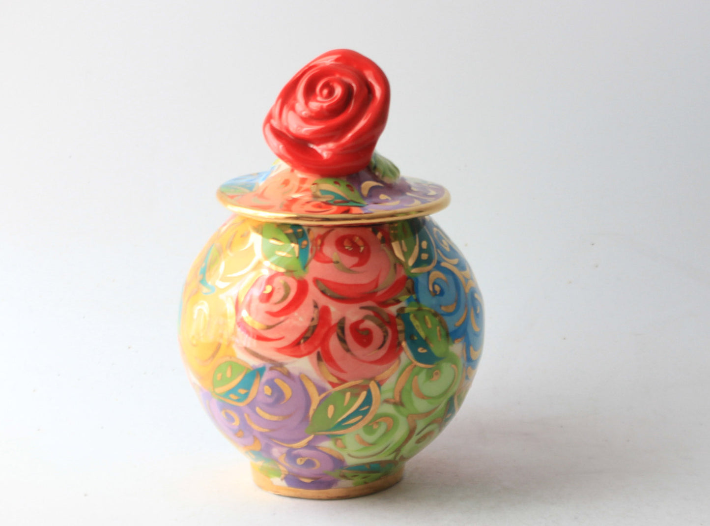 Tiny Lidded Pot Pastel Rosebush