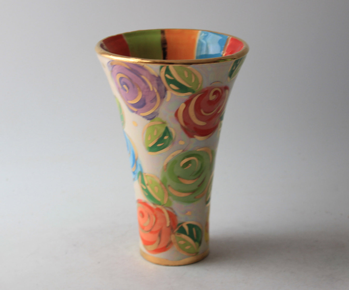 Thrown Tumbler Pastel Block Rose with Stripes
