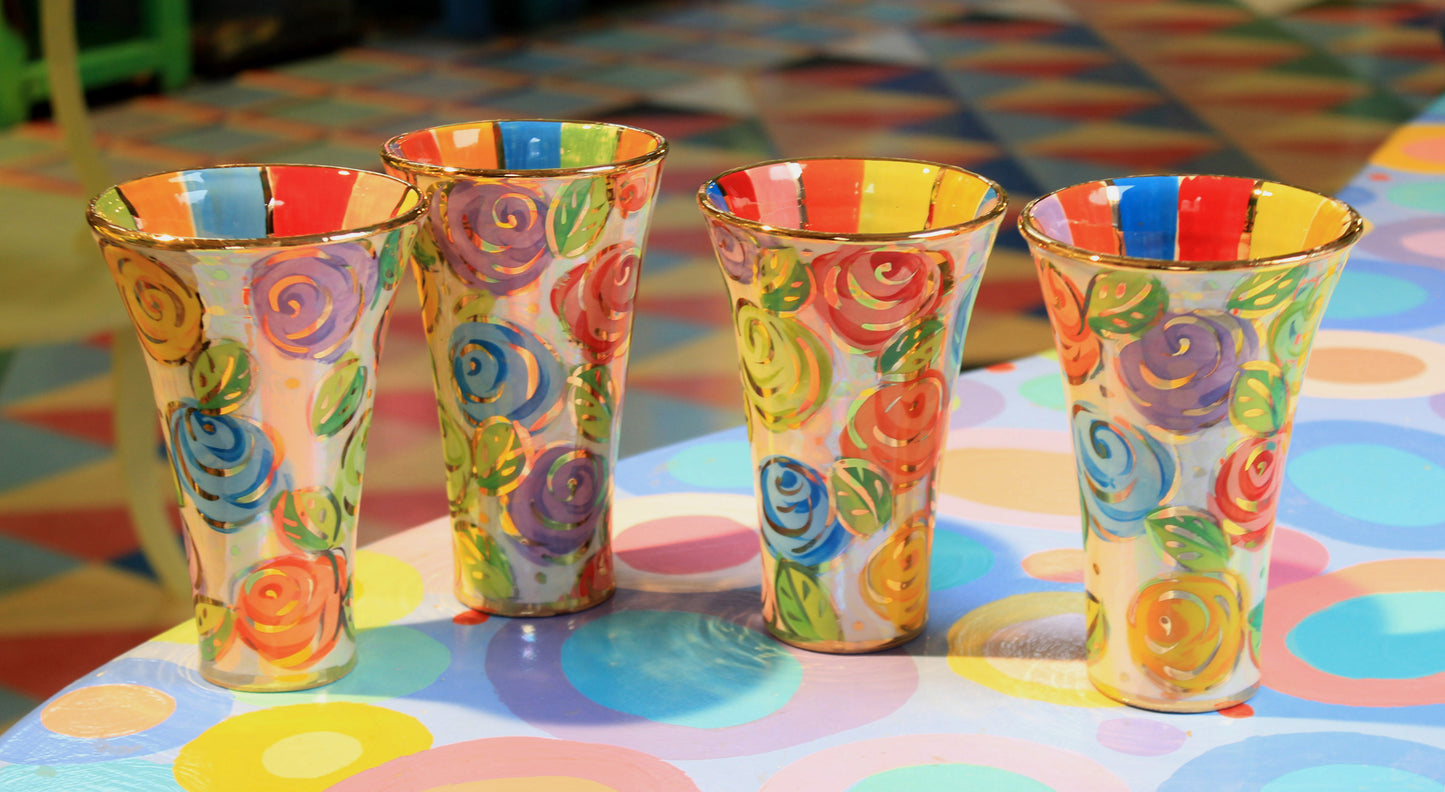 Thrown Tumbler Pastel Block Rose with Stripes