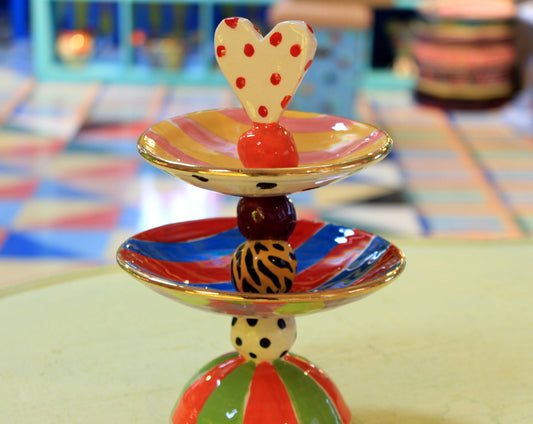 Two Tiered Jewellery Tray with Polka Heart