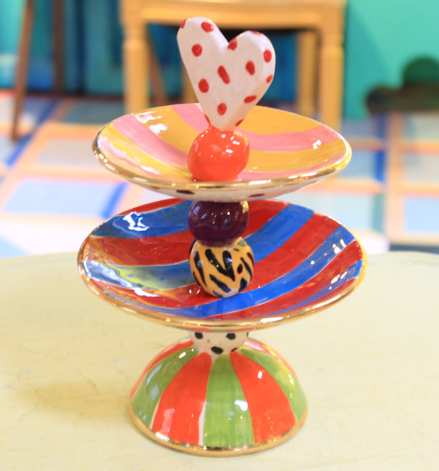 Two Tiered Jewellery Tray with Polka Heart