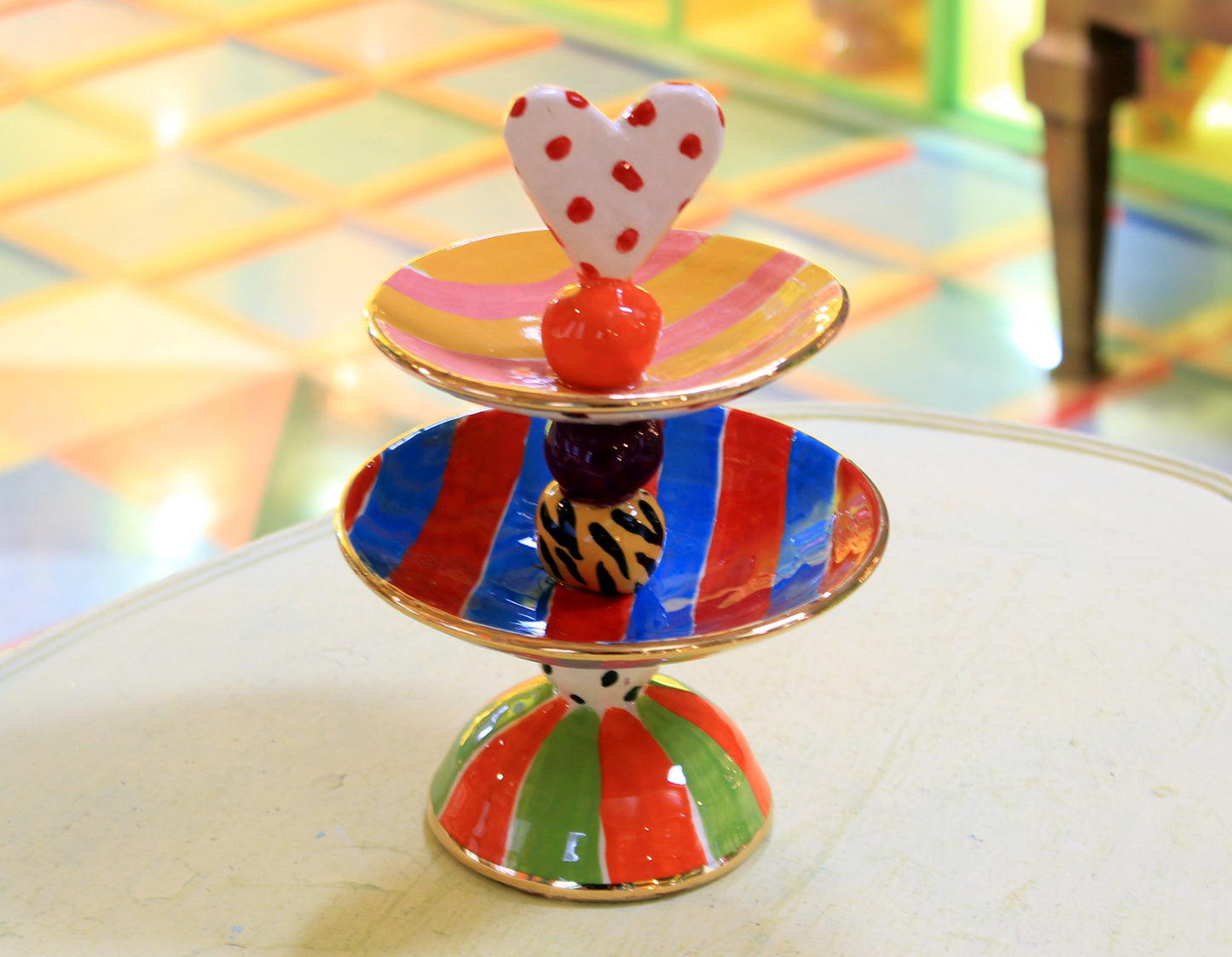 Two Tiered Jewellery Tray with Polka Heart
