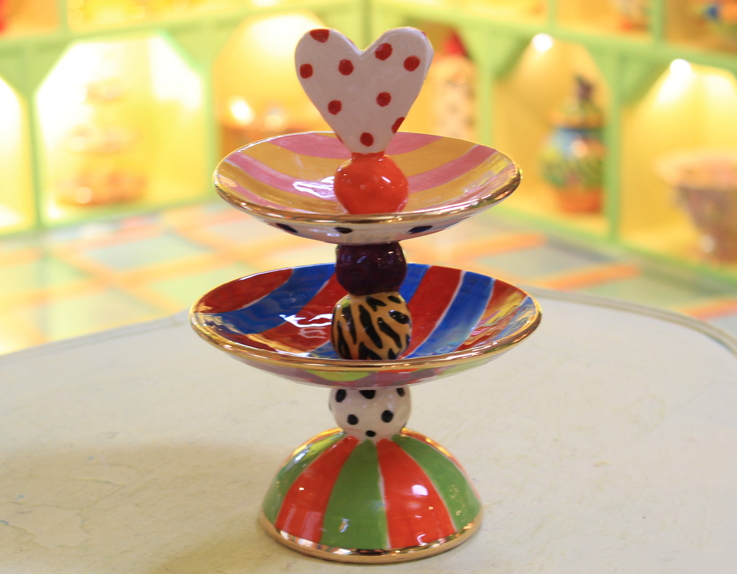 Two Tiered Jewellery Tray with Polka Heart