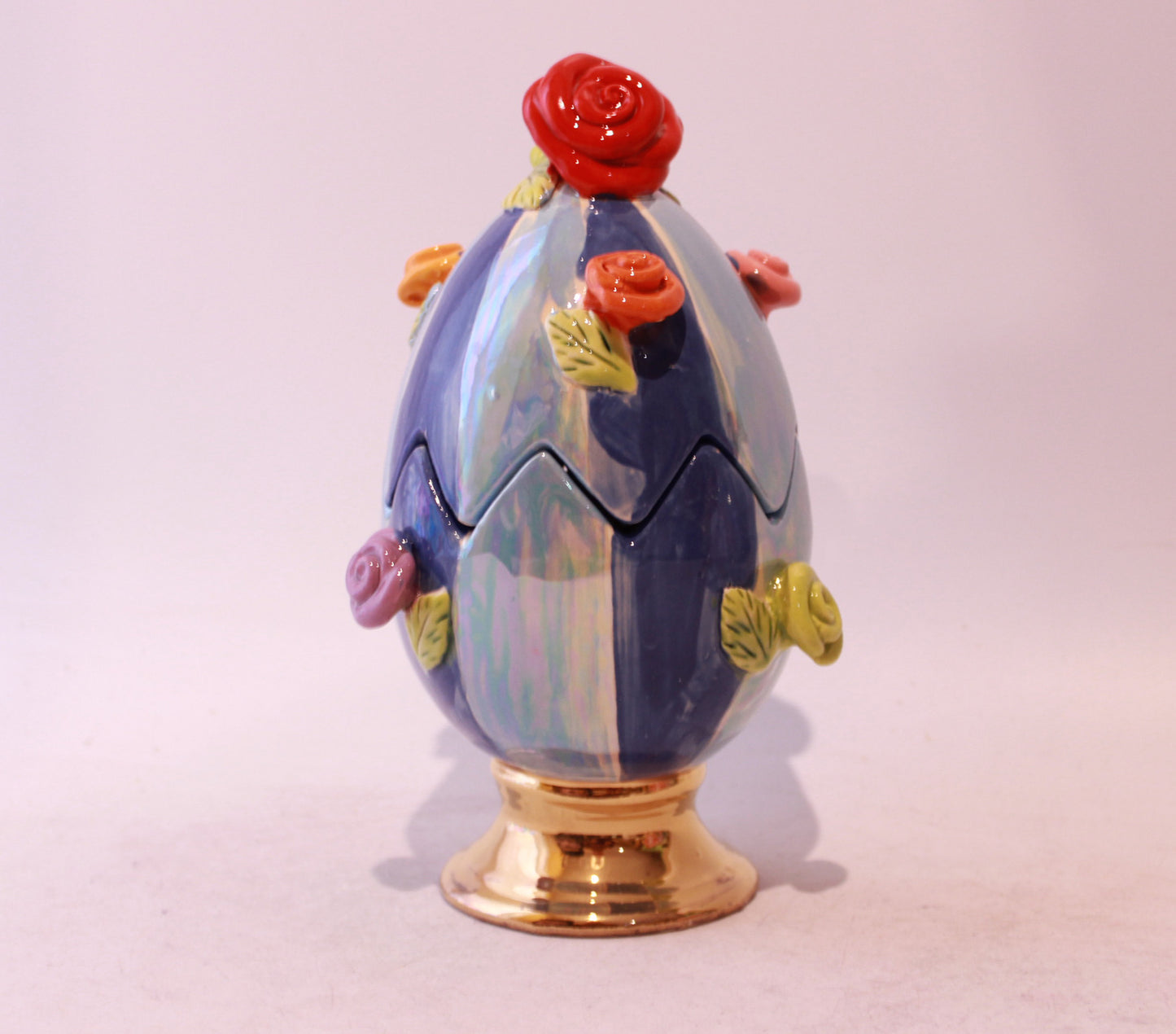 Rose Studded Easter Egg with Two Tone Blue Stripes