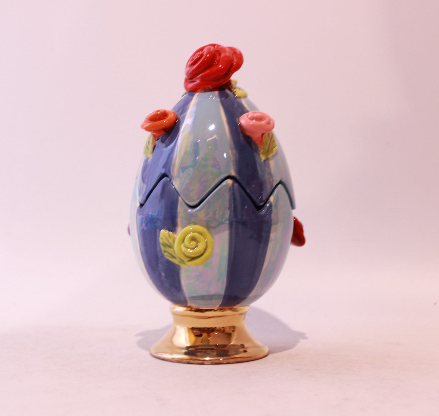 Rose Studded Easter Egg with Two Tone Blue Stripes