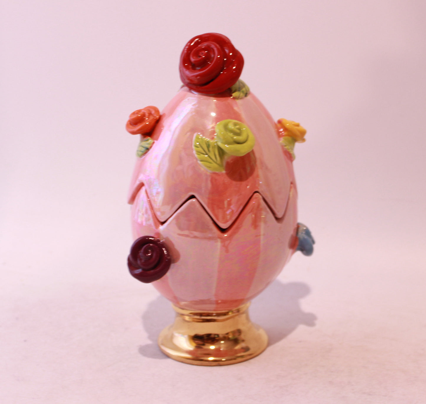 Rose Studded Easter Egg Two Tone Pink Stripes