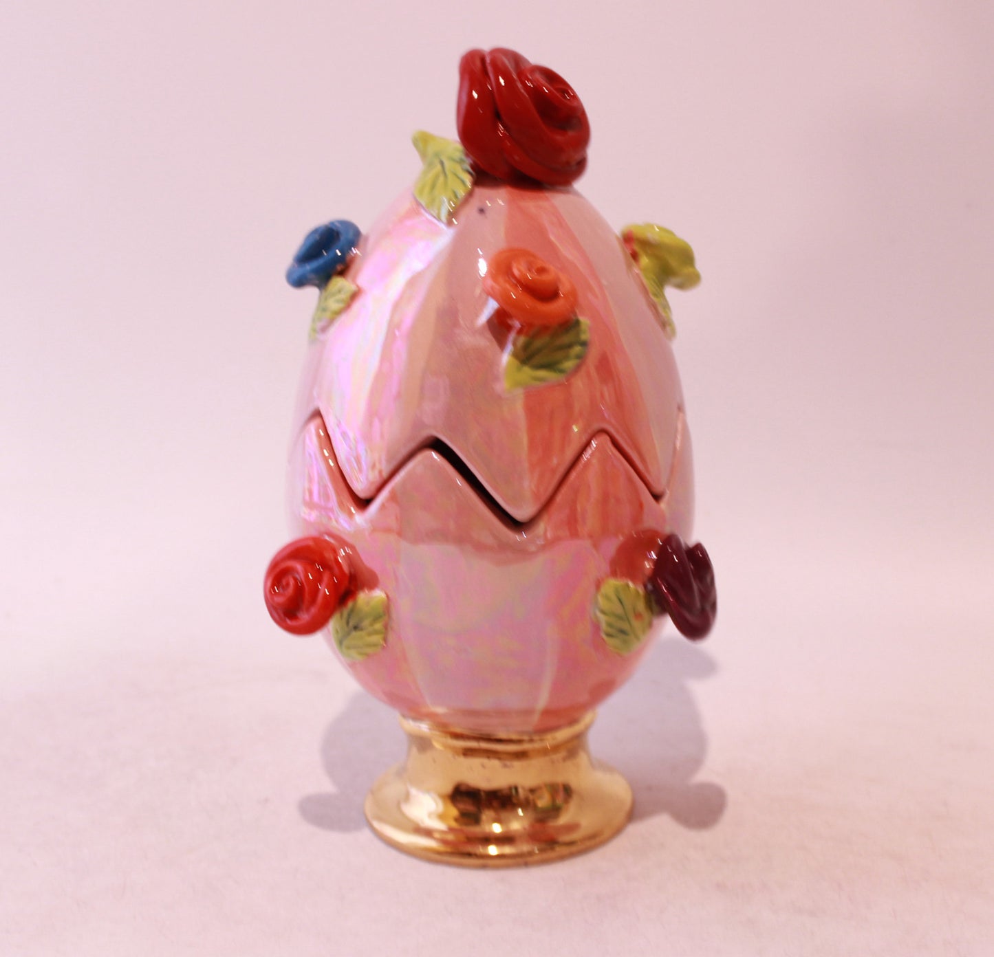 Rose Studded Easter Egg Two Tone Pink Stripes