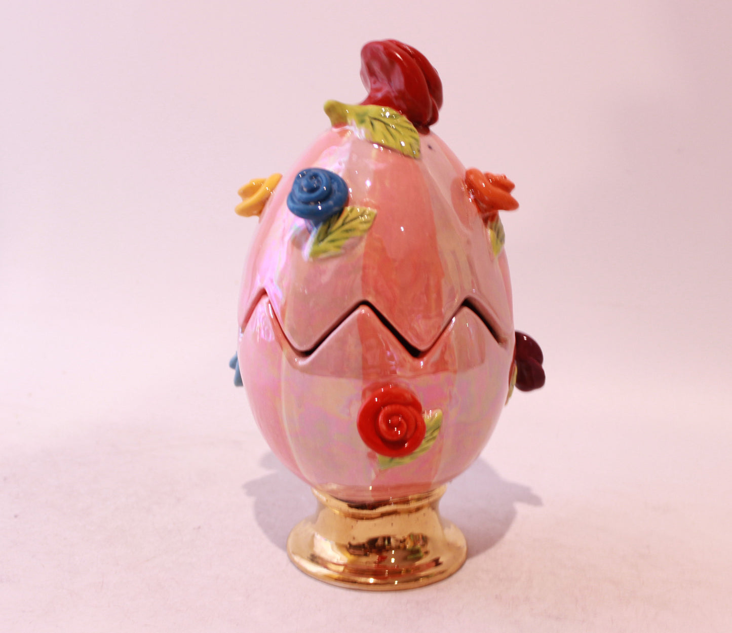 Rose Studded Easter Egg Two Tone Pink Stripes