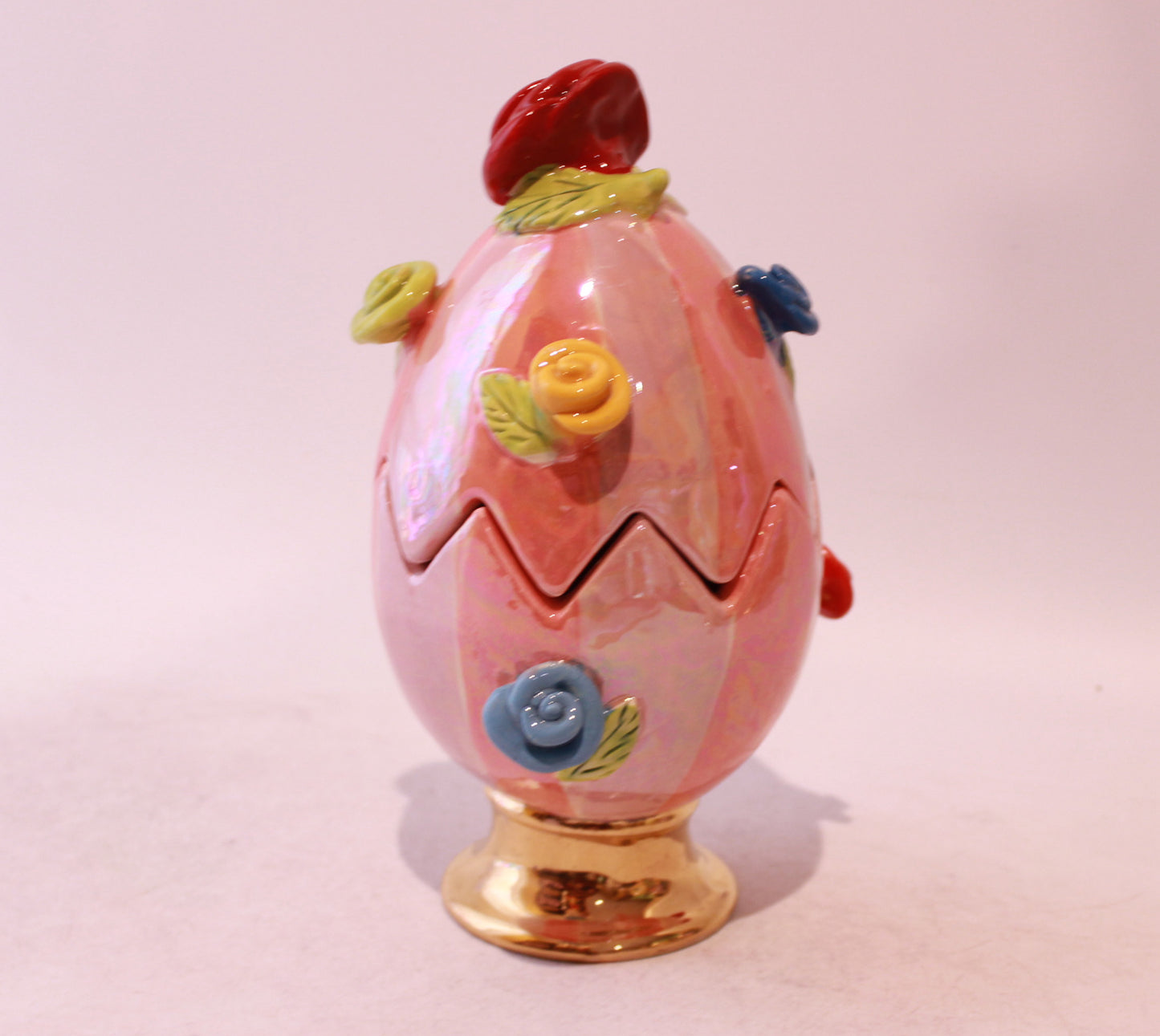 Rose Studded Easter Egg Two Tone Pink Stripes