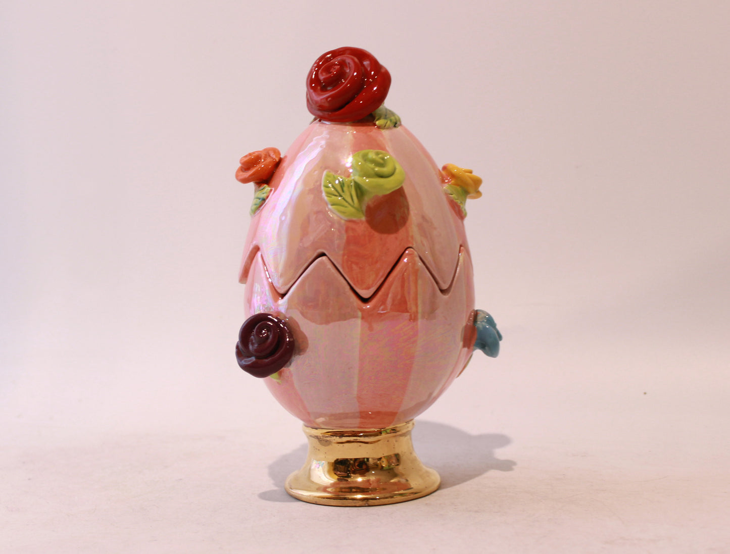 Rose Studded Easter Egg Two Tone Pink Stripes