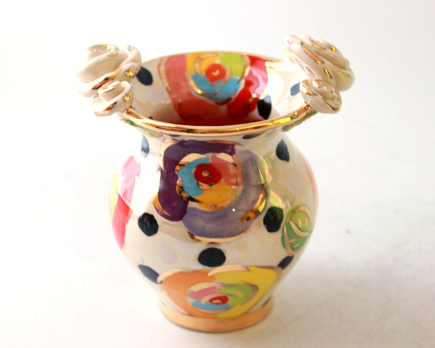 Small Fat Vase Gold New Rose Black Dot