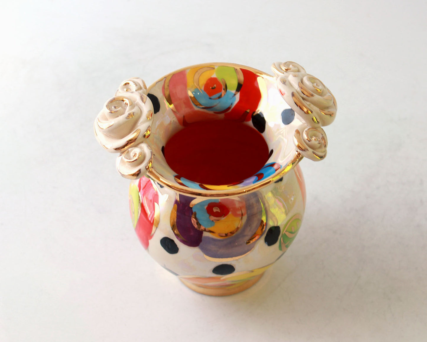 Small Fat Vase Gold New Rose Black Dot