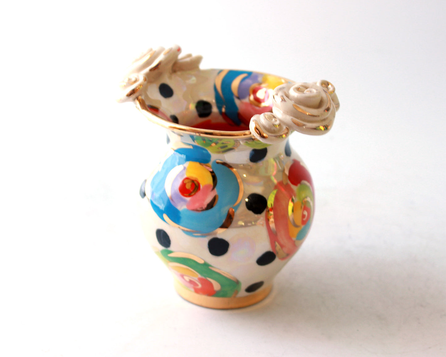 Small Fat Vase Gold New Rose Black Dot