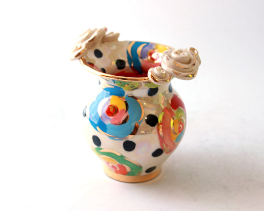 Small Fat Vase Gold New Rose Black Dot