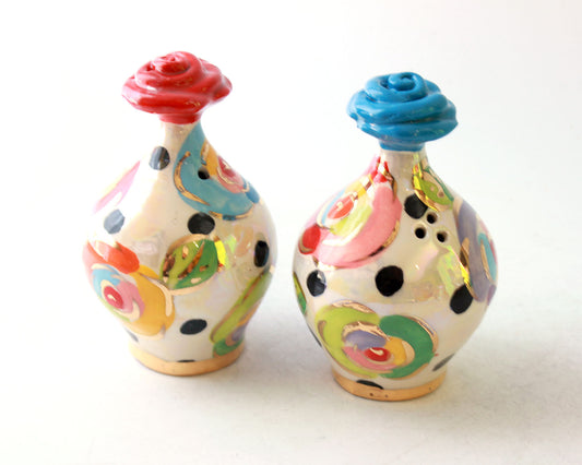 Salt and Pepper Set Gold New Rose Black Dot