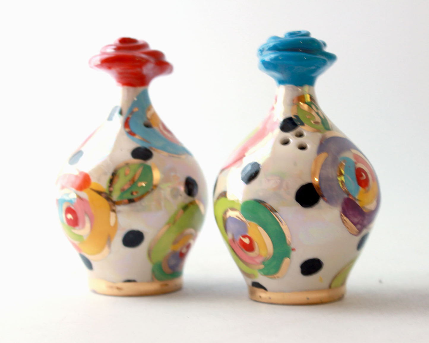 Salt and Pepper Set Gold New Rose Black Dot