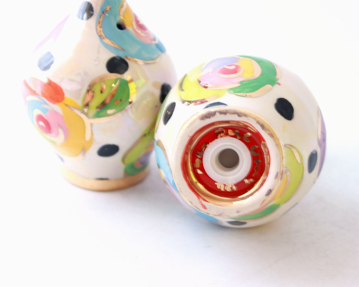 Salt and Pepper Set Gold New Rose Black Dot