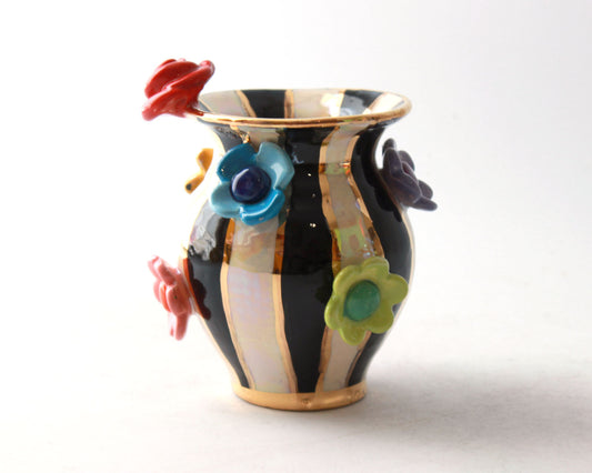 Tiny Flower Studded vase Black and White Stripe
