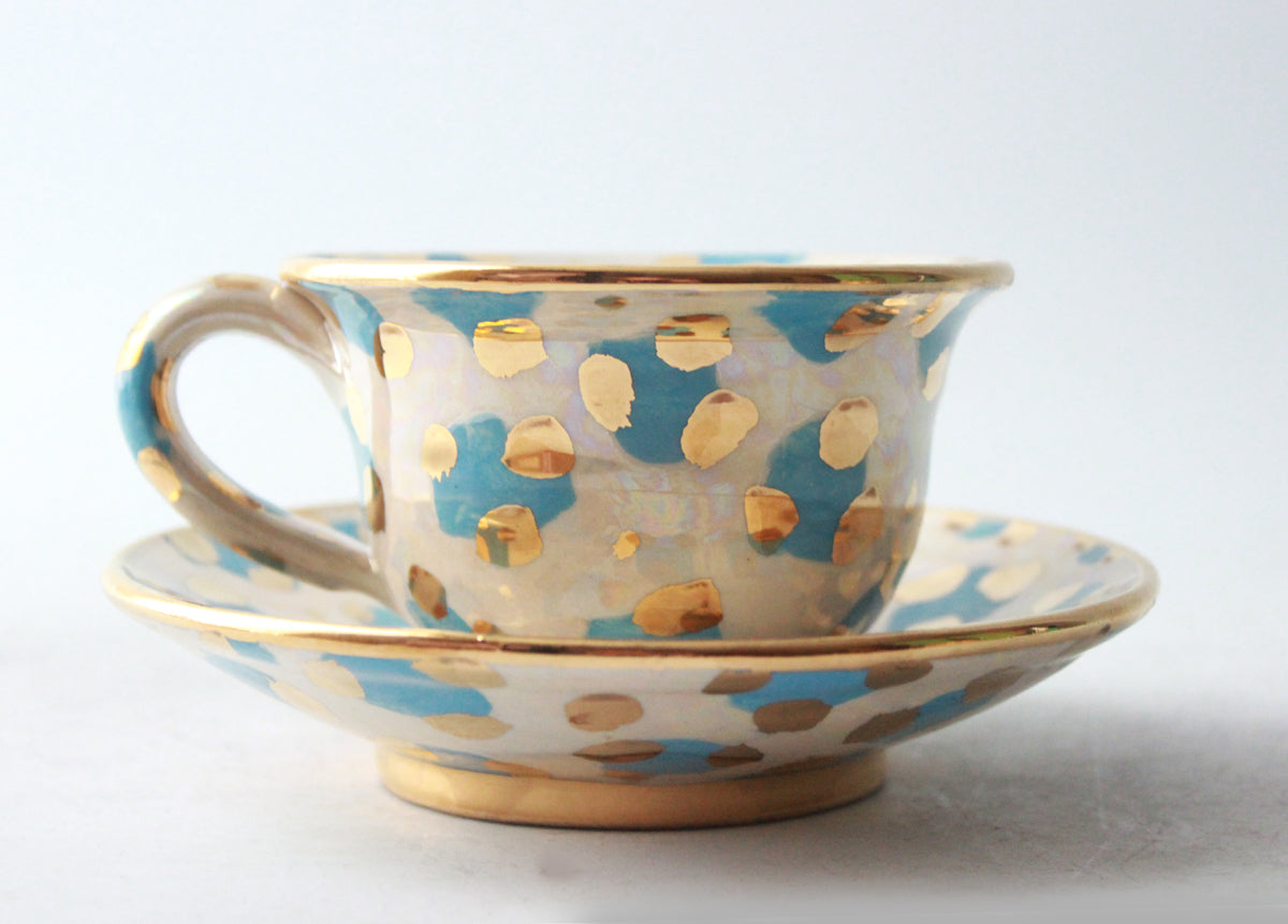 Cup and Saucer in Blue Leopard