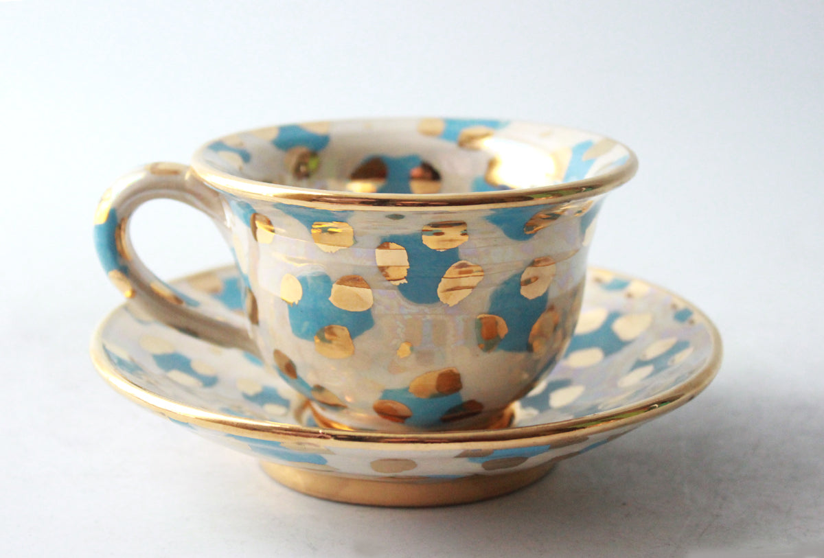 Cup and Saucer in Blue Leopard