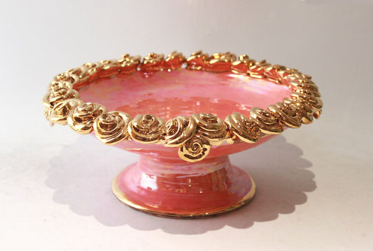 Rose Encrusted Cakestand in Iridescent Pink