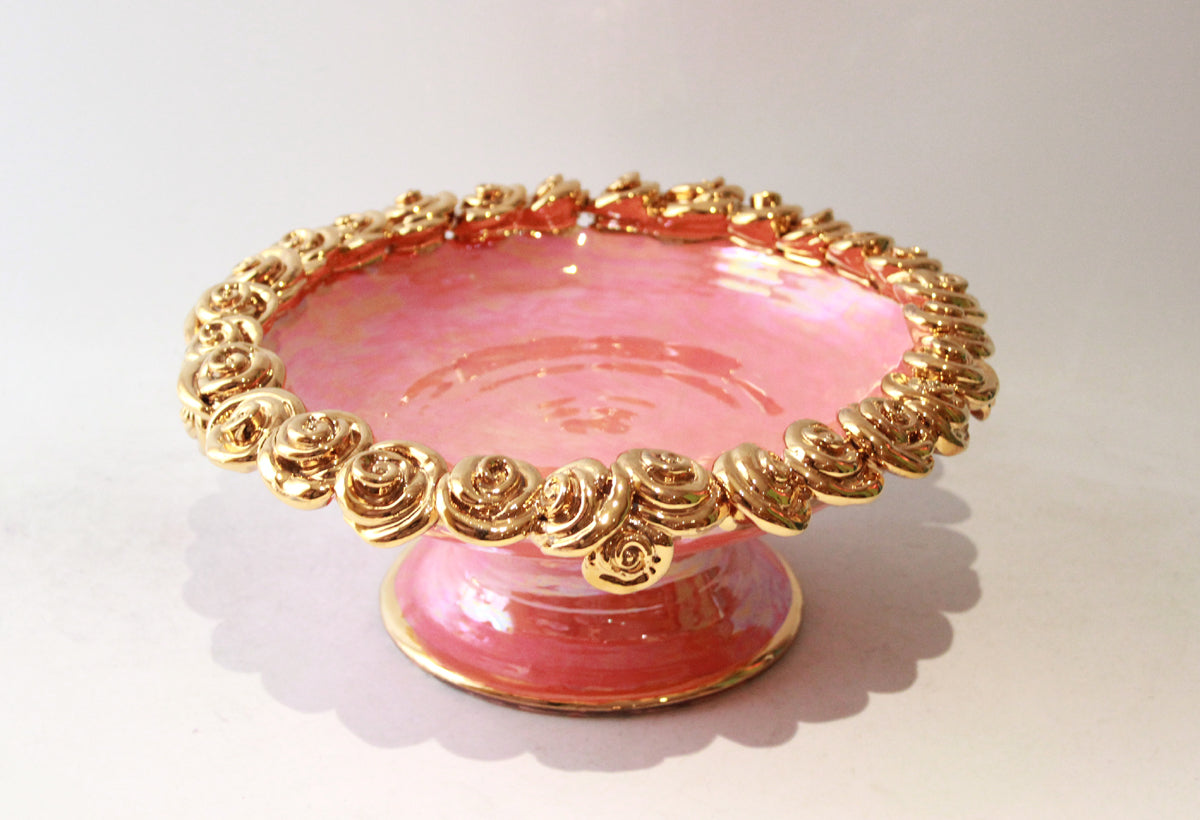 Rose Encrusted Cakestand in Iridescent Pink