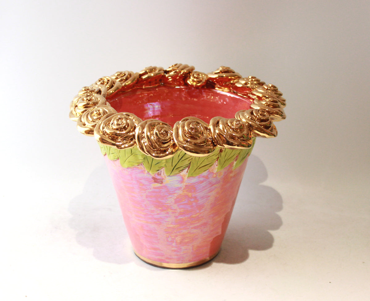 Rose Encrusted Champagne Bucket in Iridescent Pink