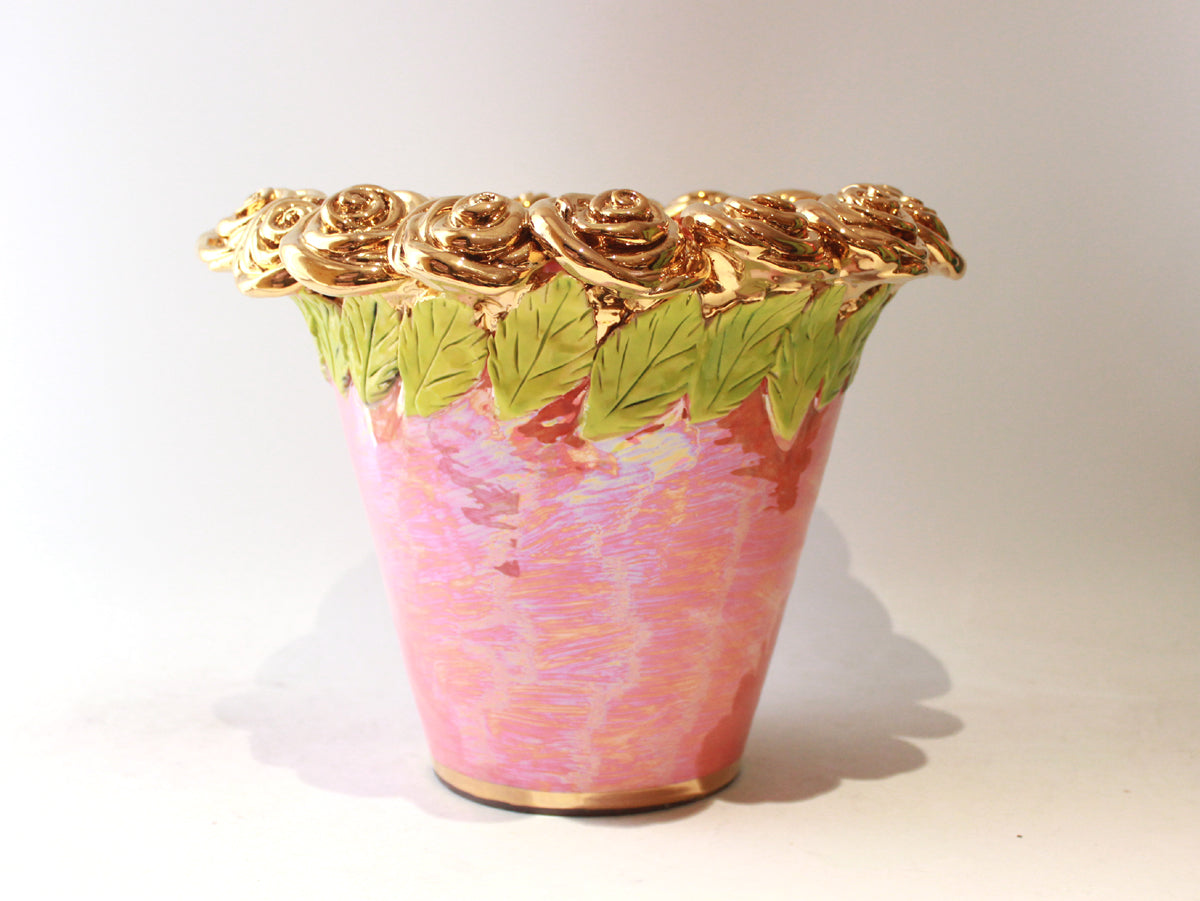 Rose Encrusted Champagne Bucket in Iridescent Pink