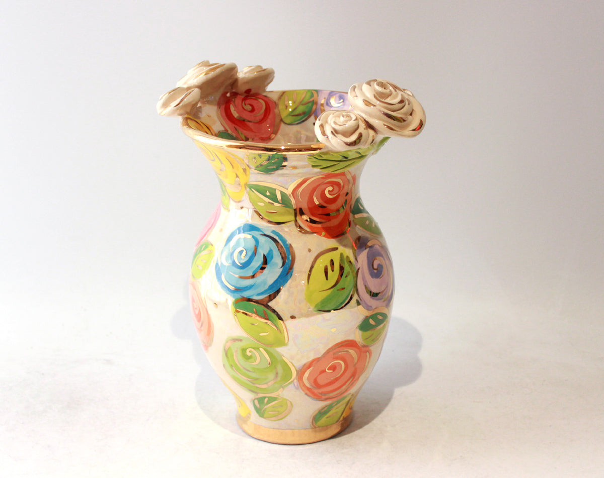 Medium Rose Edged Vase in Pastel Block Rose