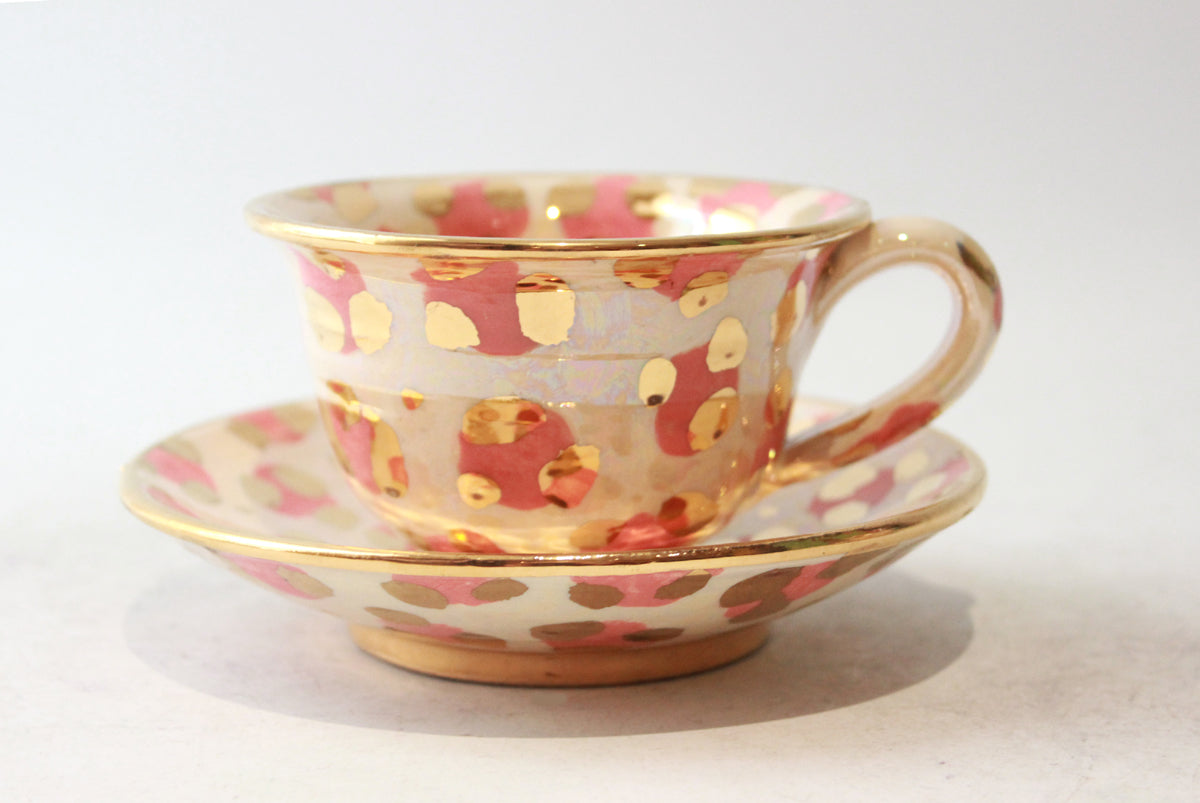 Cup and Saucer in Pink Leopard