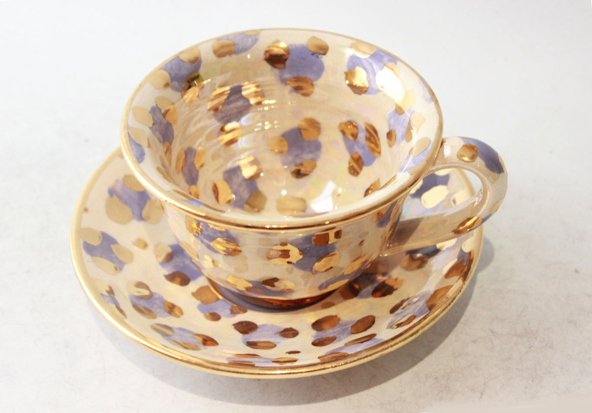 Cup and Saucer in Purple Leopard