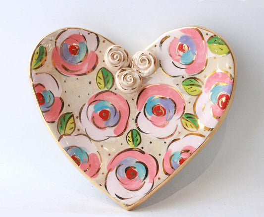 Large Heart Shaped Dish in Pale Rose Pink