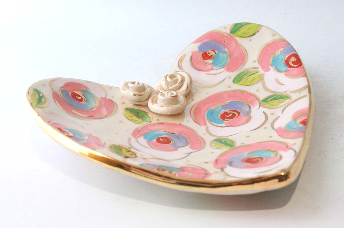 Large Heart Shaped Dish in Pale Rose Pink