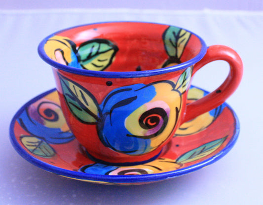 Cup and Saucer Red Roses - MaryRoseYoung