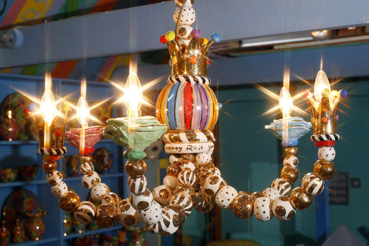 Six Armed Crown Chandelier in Lustred Stripe