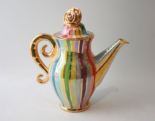 Coffee Pot in Lustred Stripe - MaryRoseYoung