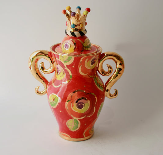 Crown Lidded Spice Jar with Lady Gaga Handles in Red New Rose - MaryRoseYoung