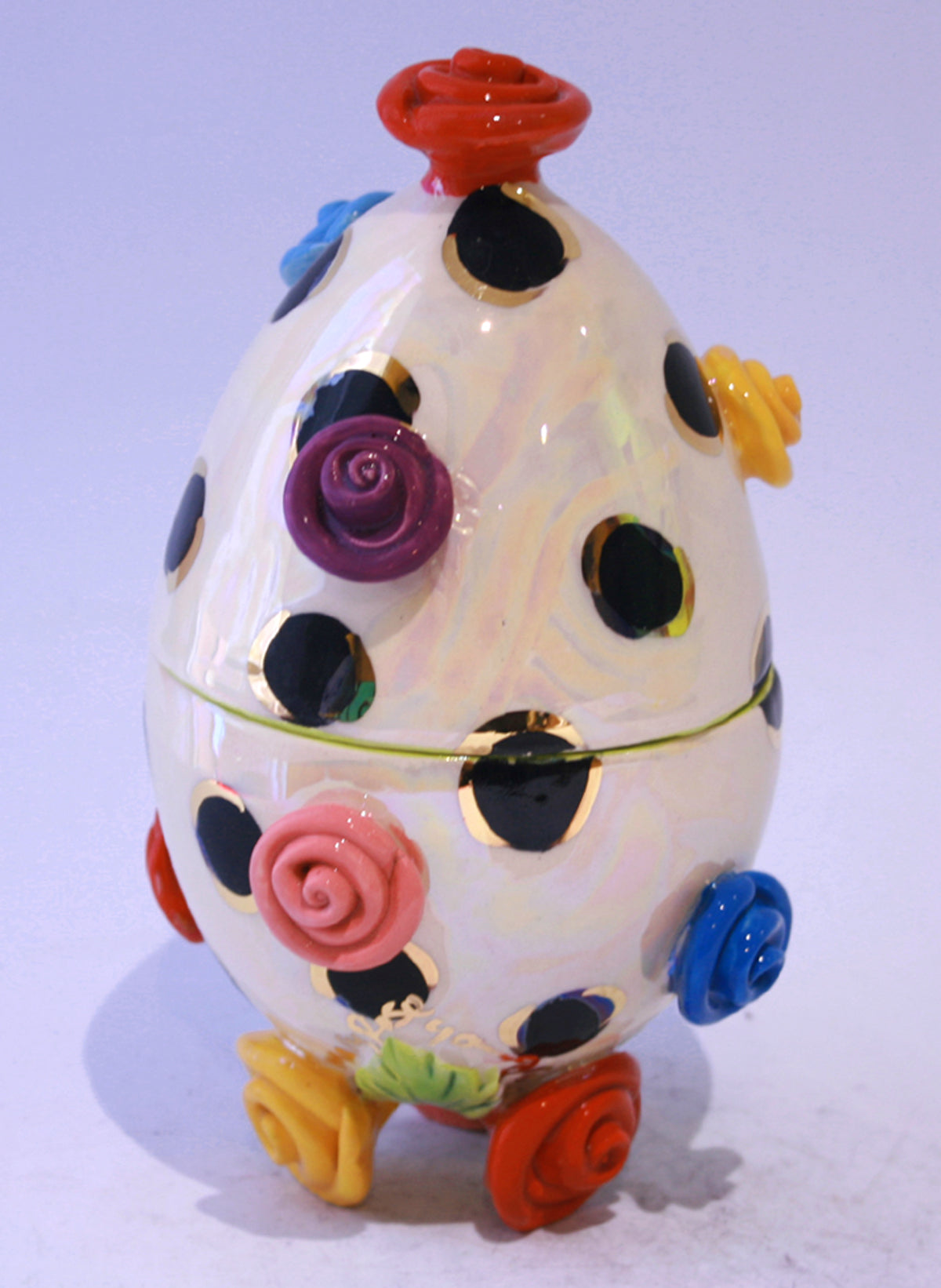 Rose Studded Easter Egg in Black Dot - MaryRoseYoung
